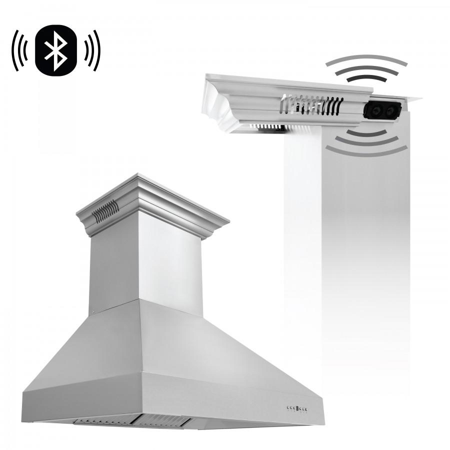 ZLINE 36" Professional Wall Range Hood, Built-in CrownSound® Bluetooth Speakers, 667CRN-BT-36