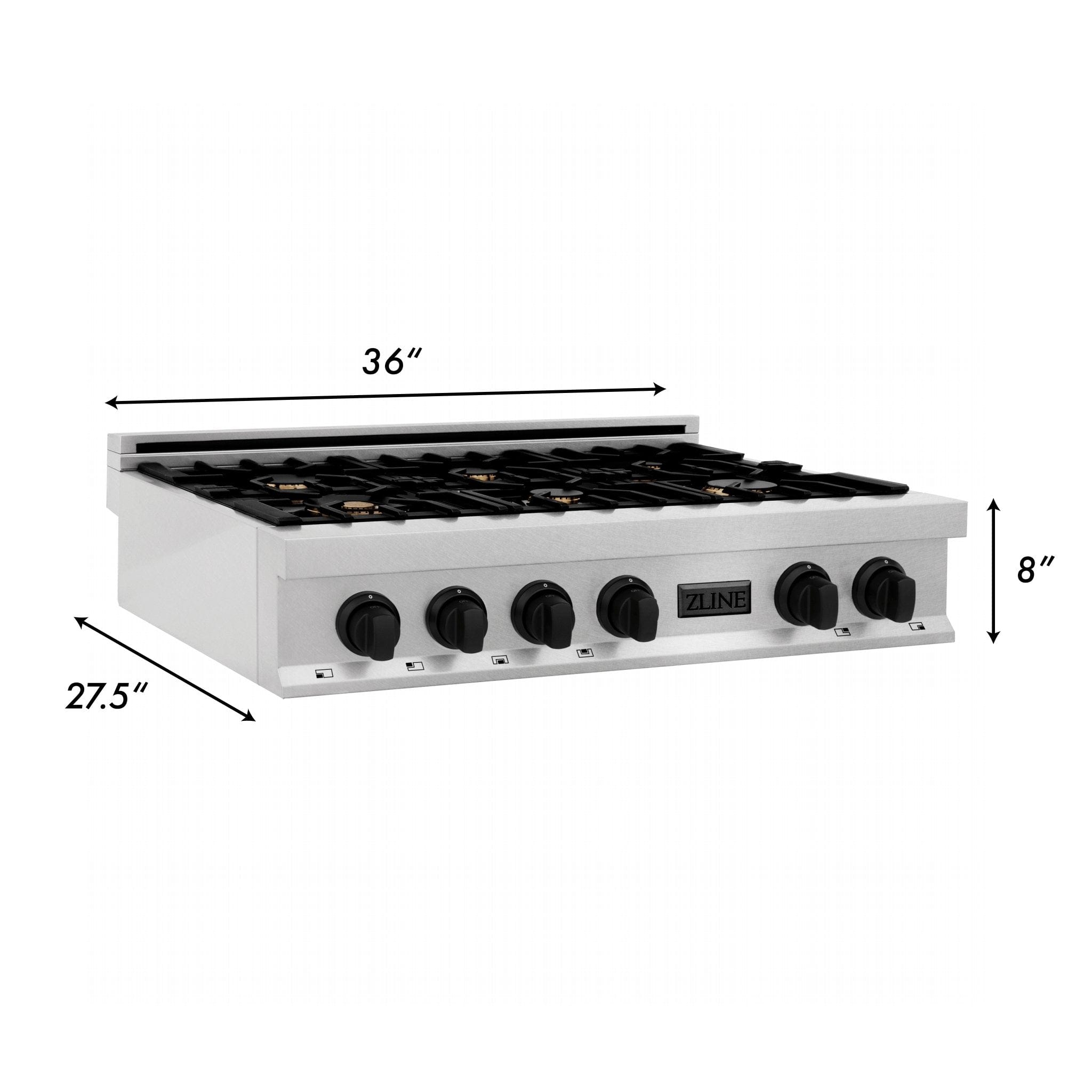 ZLINE 36" Rangetop, DuraSnow Stainless, MatteBlack Accents, RTSZ-36-MB