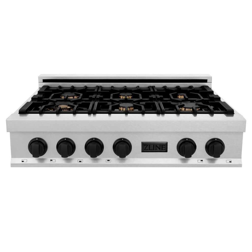 ZLINE 36" Rangetop, DuraSnow Stainless, MatteBlack Accents, RTSZ-36-MB