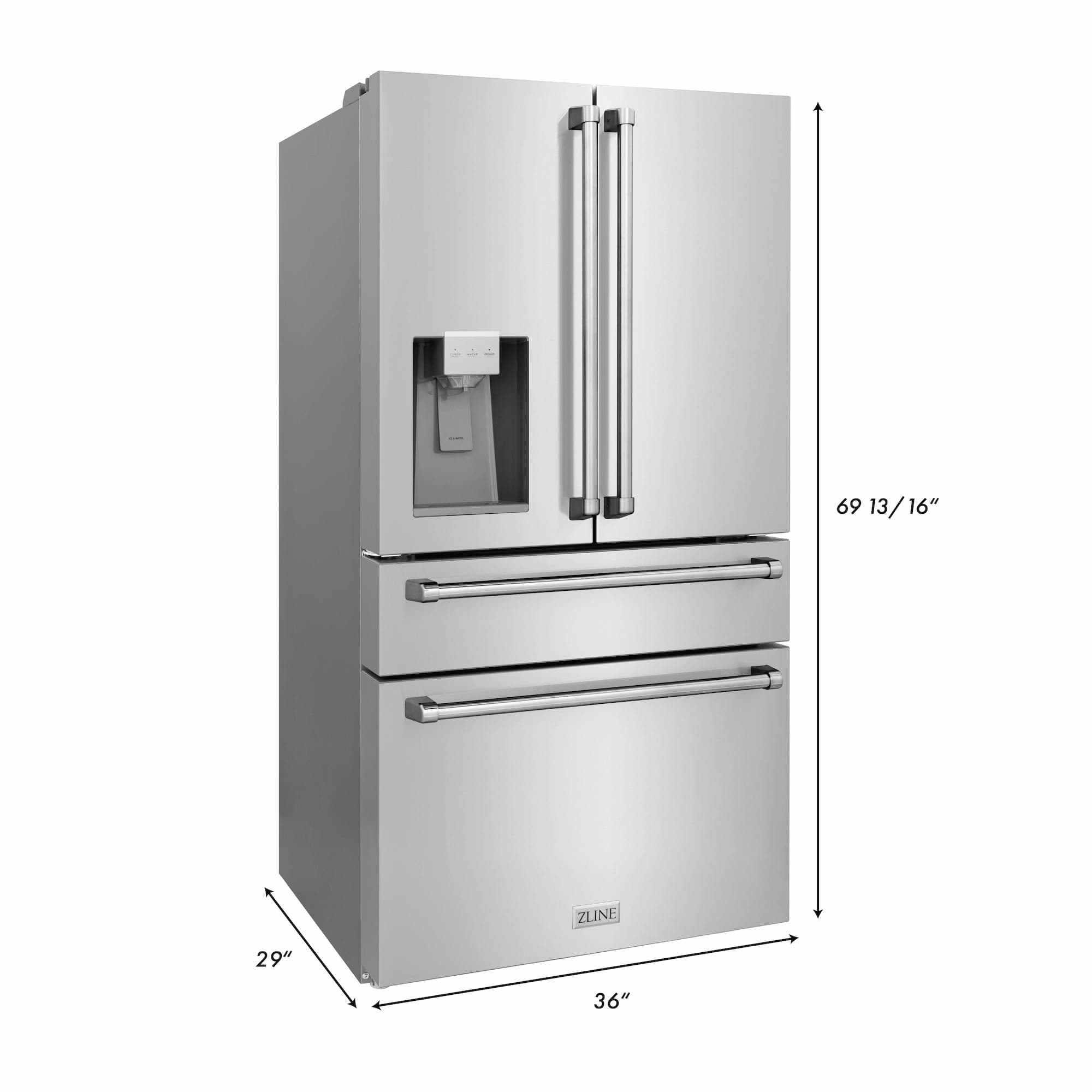 ZLINE 36" Refrigerator, Water, Ice Dispenser, Fingerprint Resistant, RFM-W-36