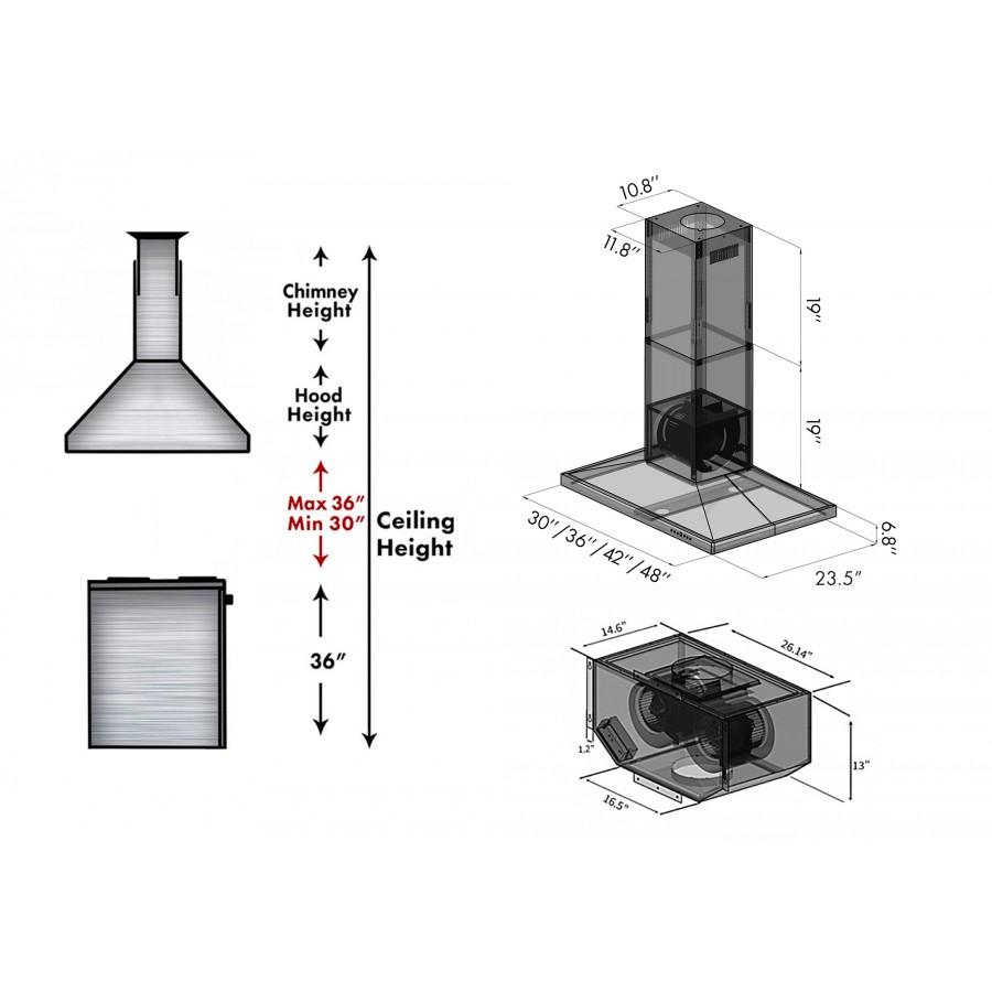 ZLINE 36" Remote Dual Blower Stainless Island Range Hood, GL2i-RD-36