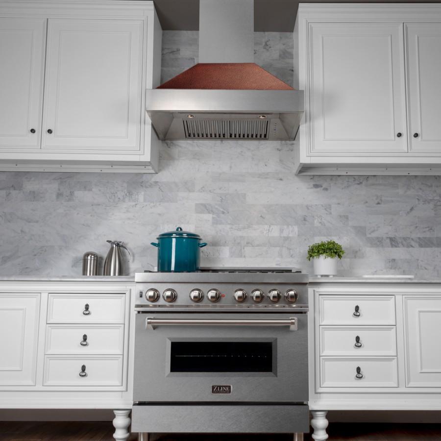 ZLINE 36" Snow Finish Wall Range Hood, Hammered Copper Shell, 8654HH-36