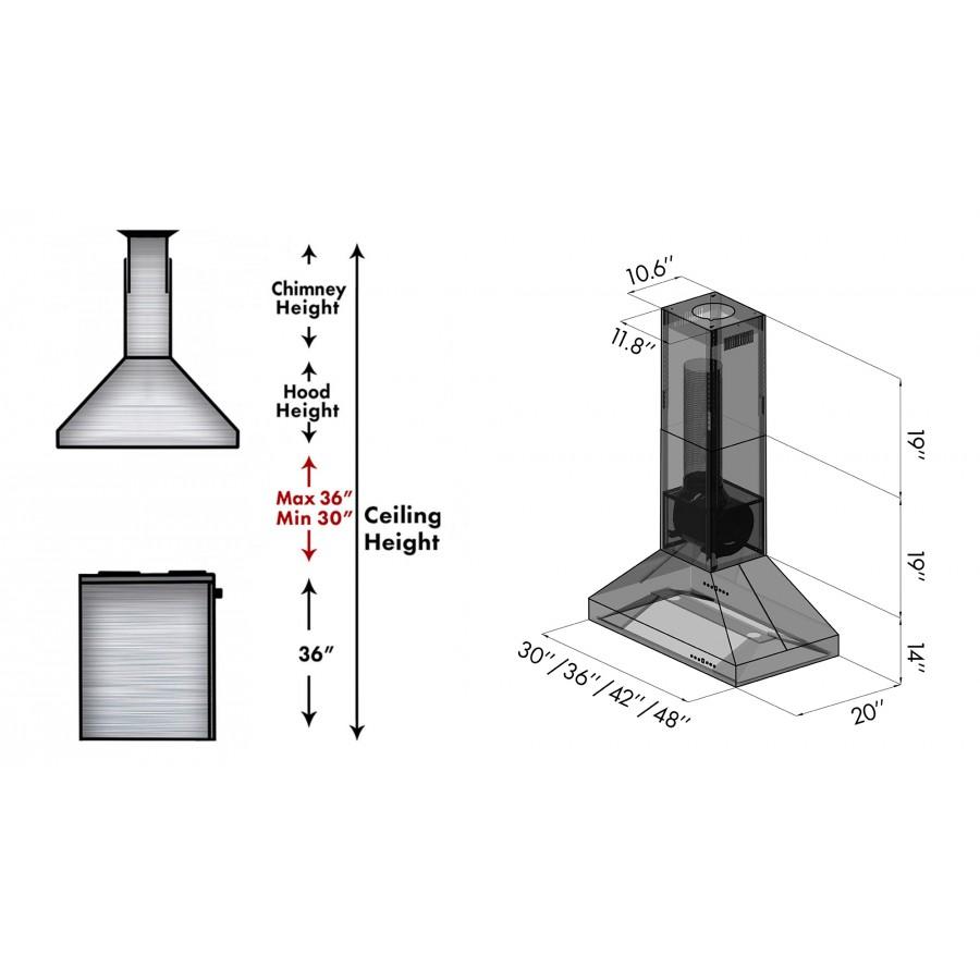 ZLINE 36" Stainless Steel Island Range Hood, 597i-36