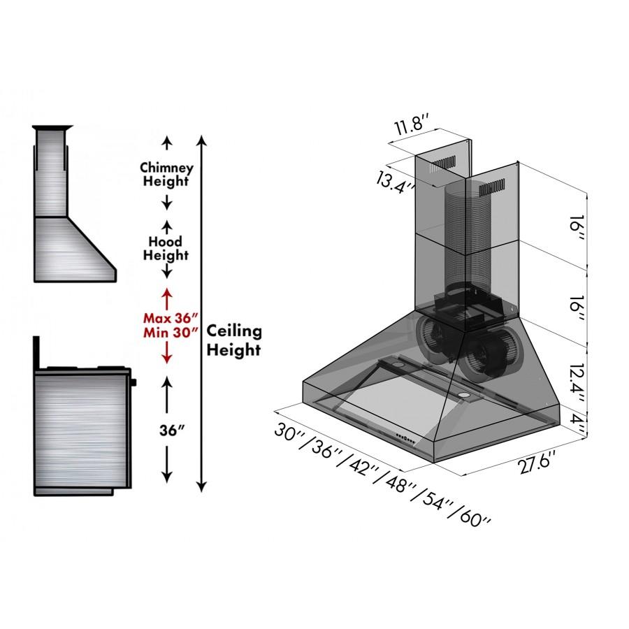 ZLINE 36" Stainless Steel Wall Range Hood, 697-36