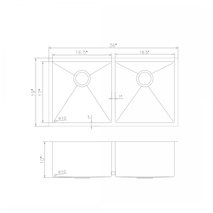 ZLINE 36" Undermount Double Bowl Sink in Stainless Steel, SR50D-36