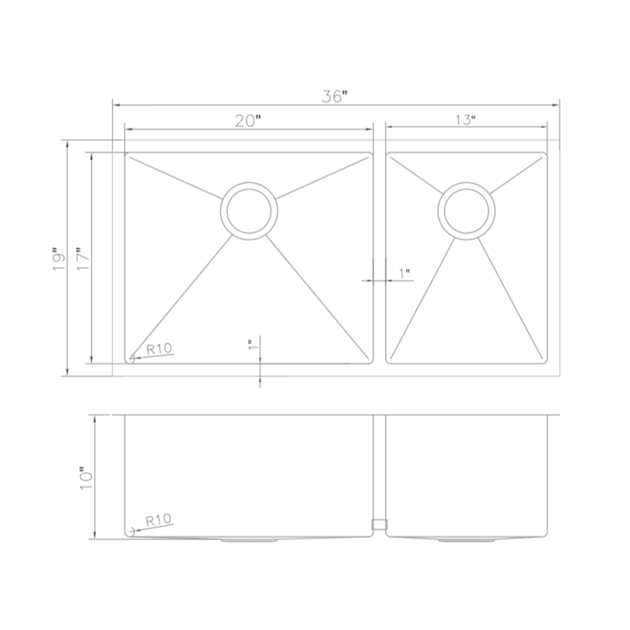 ZLINE 36" Undermount Double Bowl Sink in Stainless Steel, SR60D-36