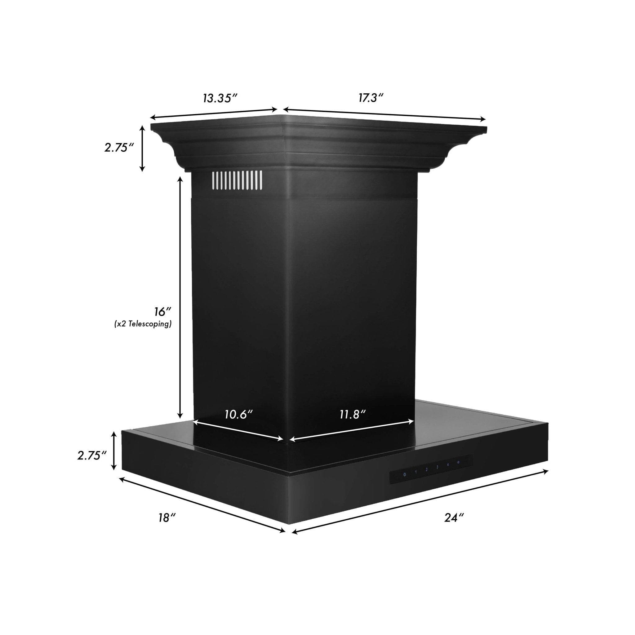 ZLINE 36" Wall Mount Range Hood, Black Stainless Steel, BSKENCRN-36