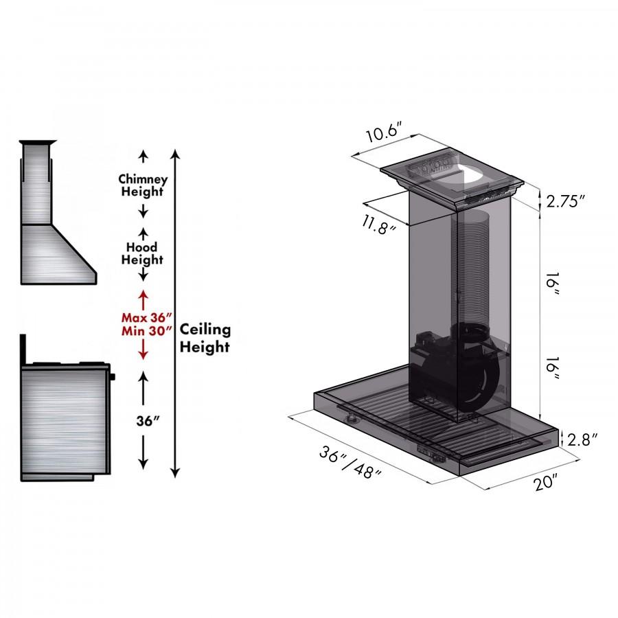 ZLINE 36" Wall Range Hood, Built-in CrownSound® Bluetooth Speakers, KECRN-BT-36