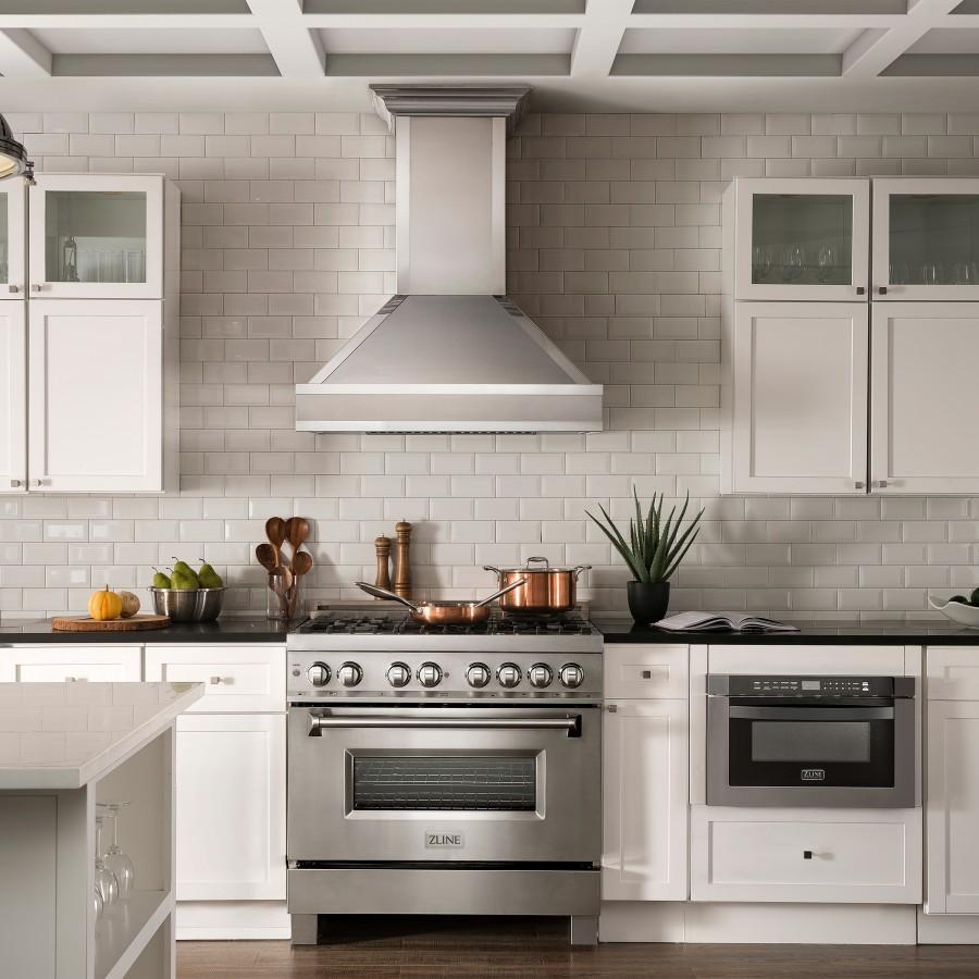 ZLINE 36" Wall Range Hood, DuraSnow Stainless, Mirror Accents, 655MR-36