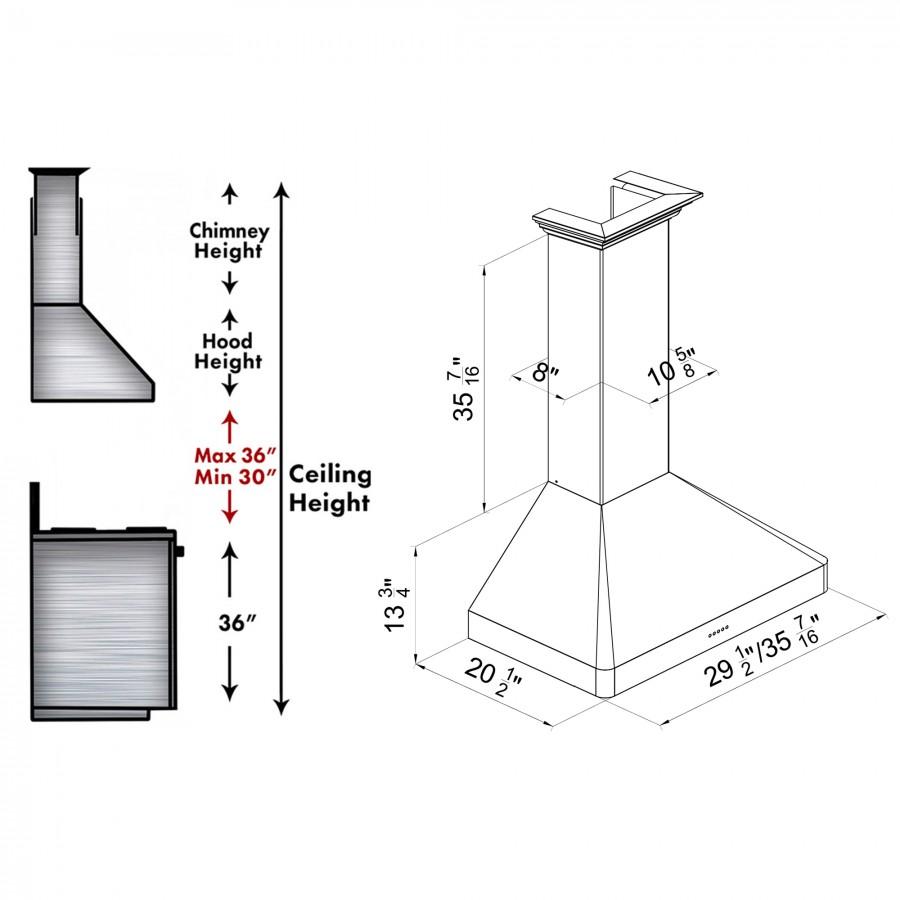 ZLINE 36" Wall Range Hood, Snow Finished, Stainless Steel, 8KF2S-36