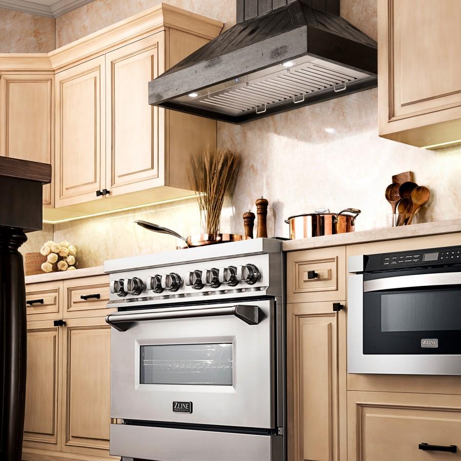 ZLINE 36" Wooden Wall Range Hood, Rustic Dark, KPDD-36