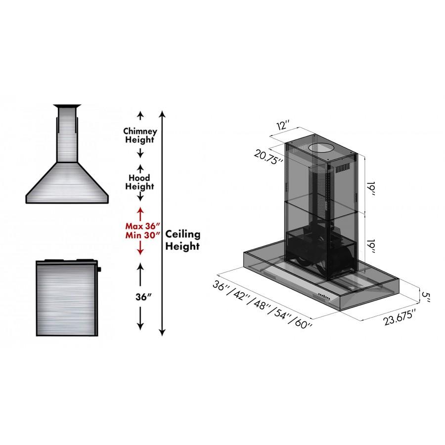 ZLINE 42" Stainless Steel Island Range Hood, KECOMi-42