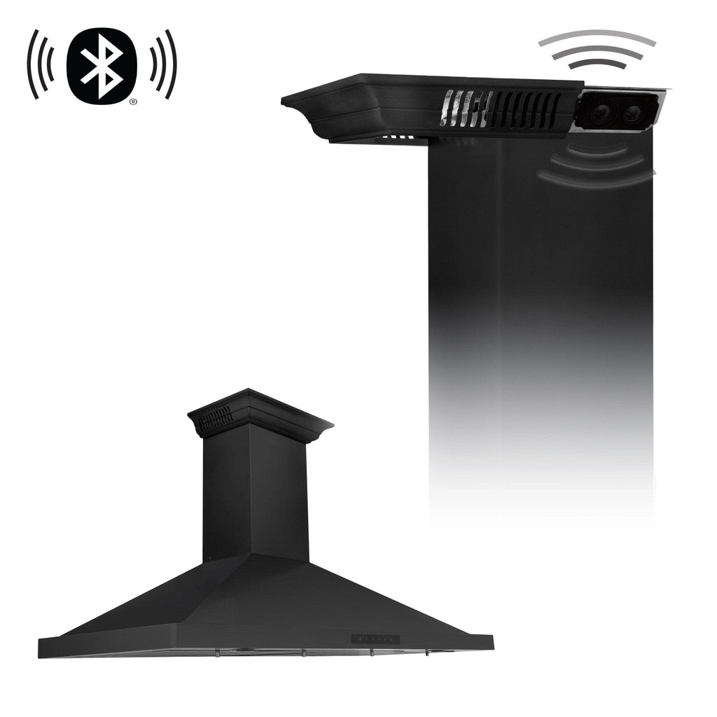 ZLINE 42" Wall Black Stainless Range Hood, Crown Speakers, BSKBNCRN-BT-42