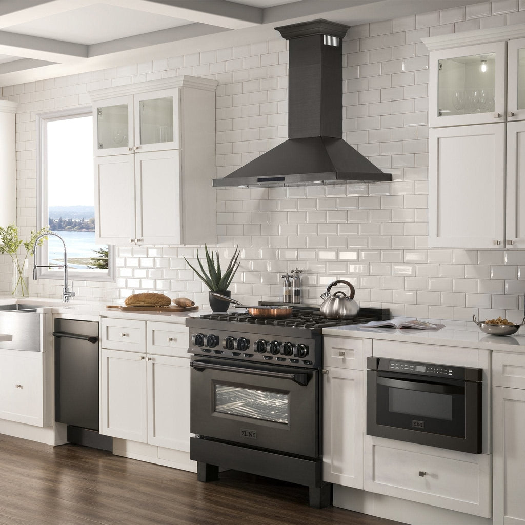 ZLINE 42" Wall Range Hood, Black Stainless, Crown Molding, BSKBNCRN-42