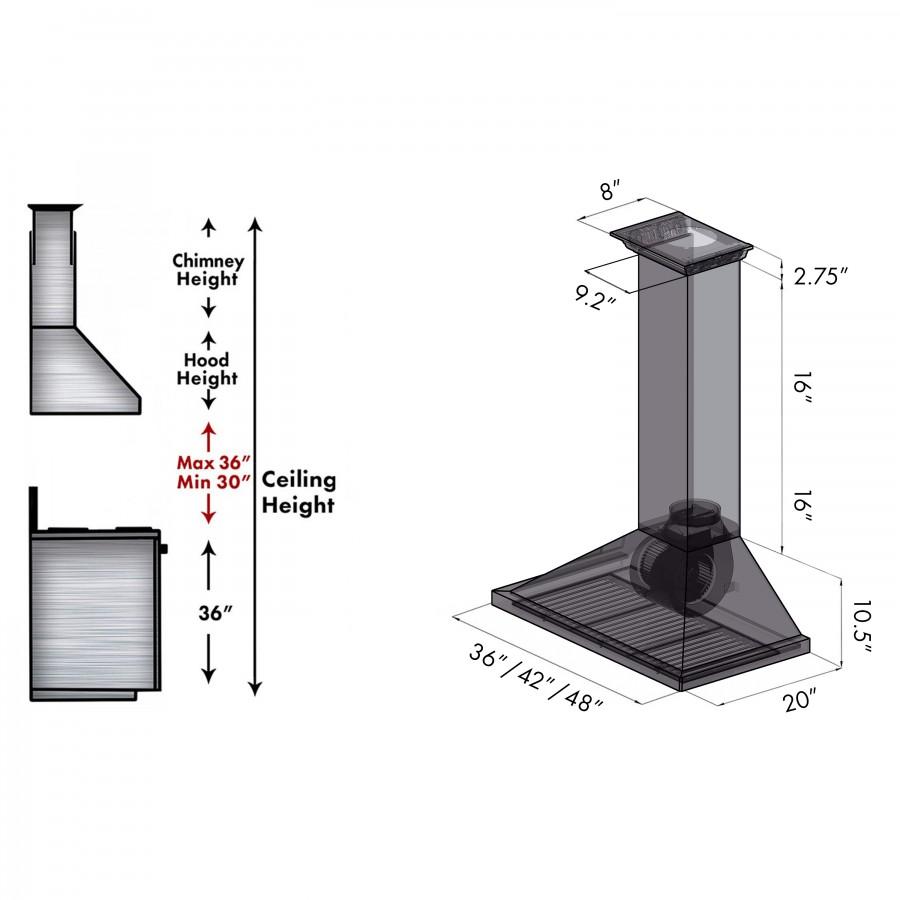 ZLINE 42" Wall Range Hood, Built-in CrownSound® Bluetooth Speakers, KBCRN-BT-42