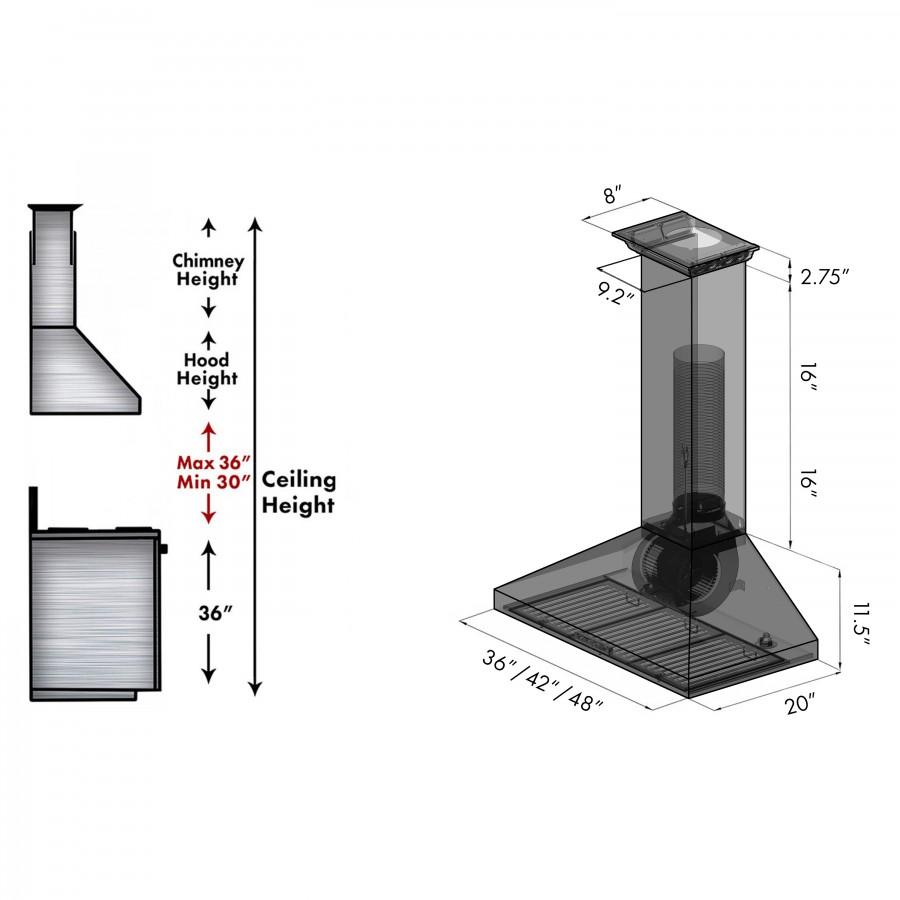 ZLINE 42" Wall Range Hood, Built-in CrownSound® Bluetooth Speakers, KL3CRN-BT-42