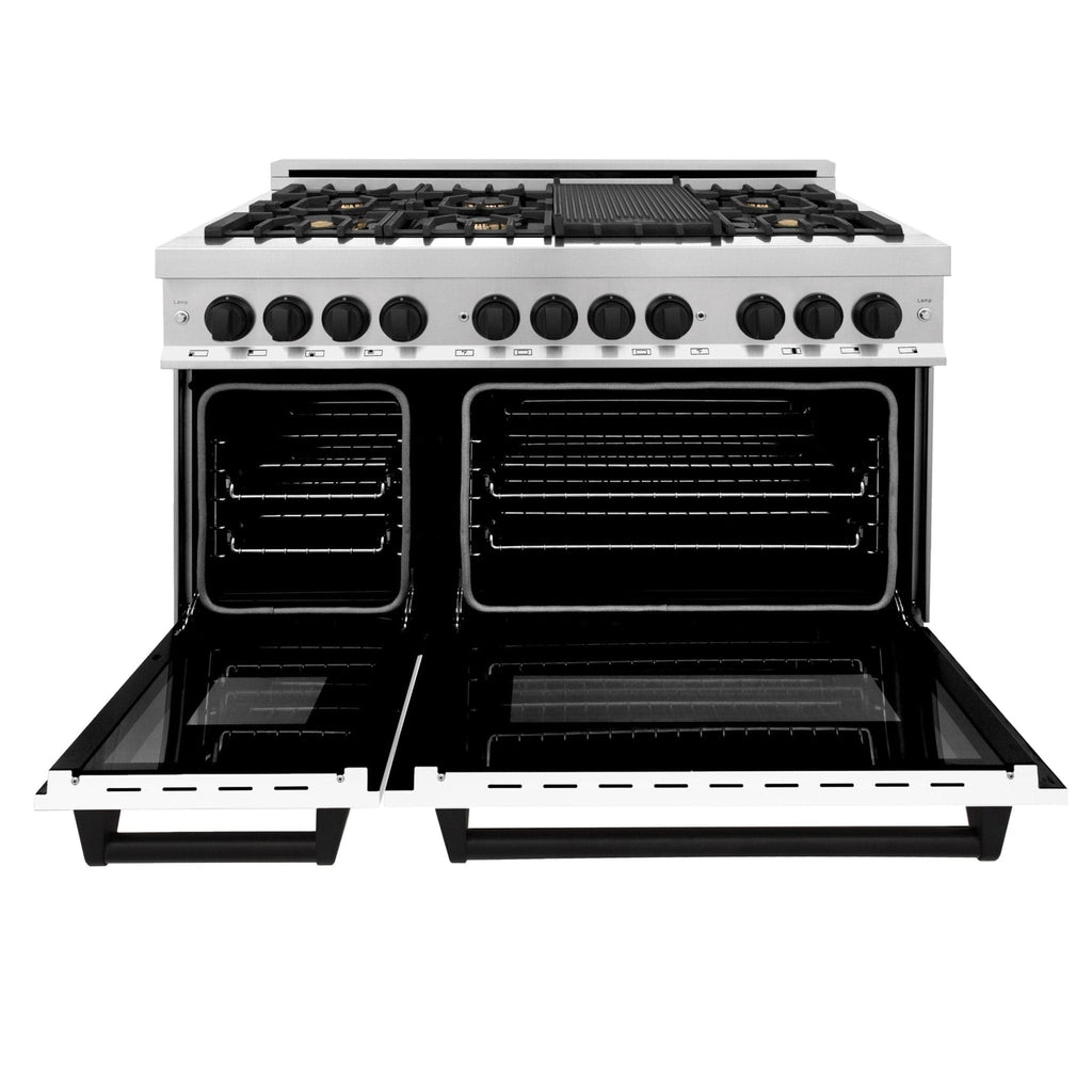 ZLINE 48" Autograph Edition, Dual Fuel Range, White Door, RAZ-WM-48-MB