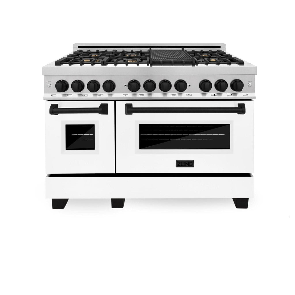 ZLINE 48" Autograph Edition, Dual Fuel Range, White Door, RAZ-WM-48-MB