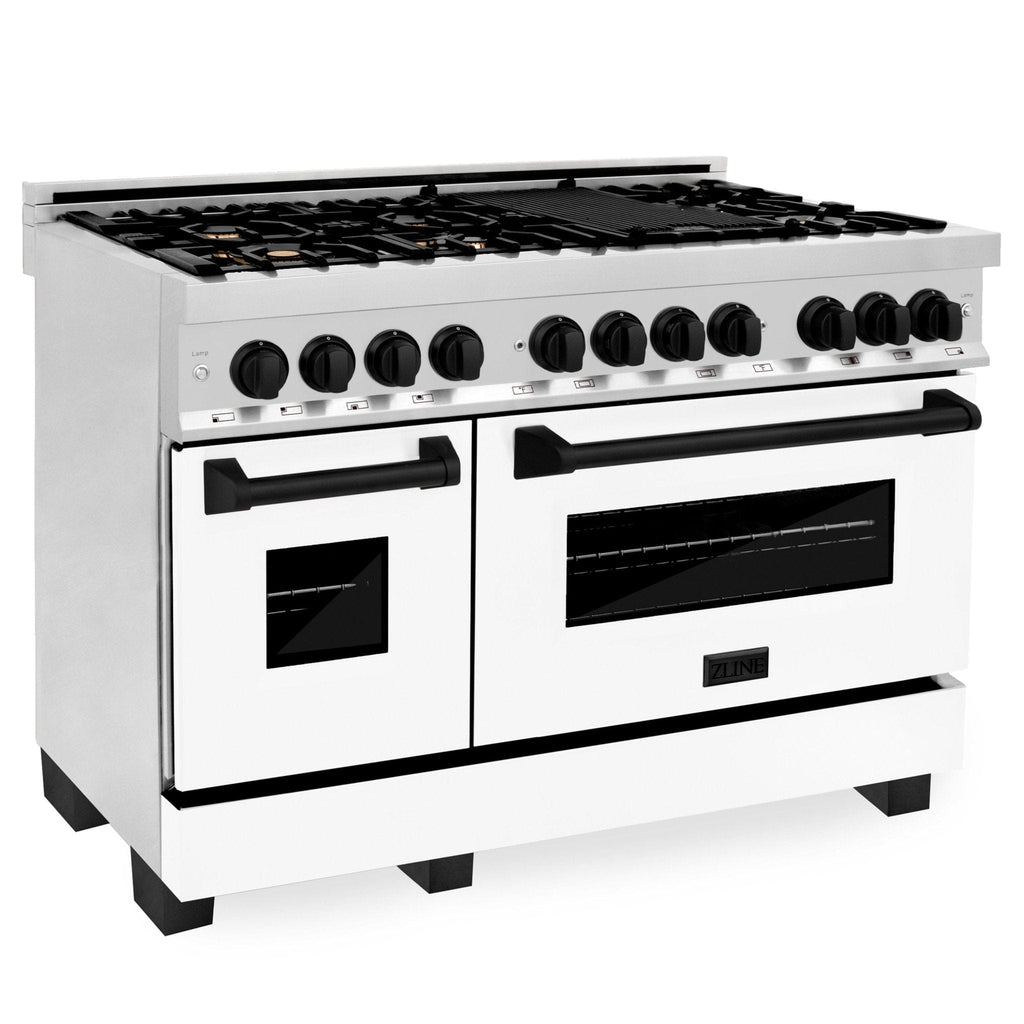 ZLINE 48" Autograph Edition, Dual Fuel Range, White Door, RAZ-WM-48-MB