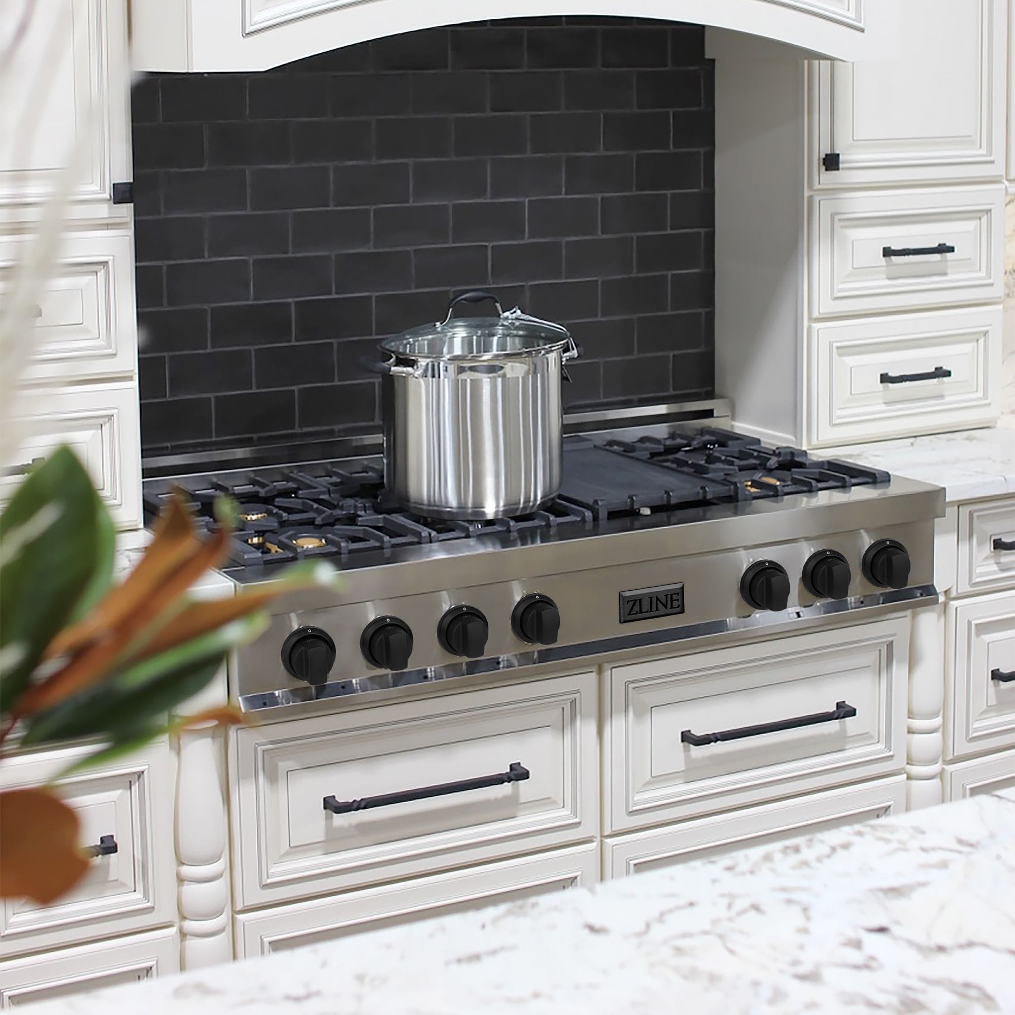ZLINE 48" Autograph Porcelain Rangetop, Stainless, Gold, RTZ-48-MB