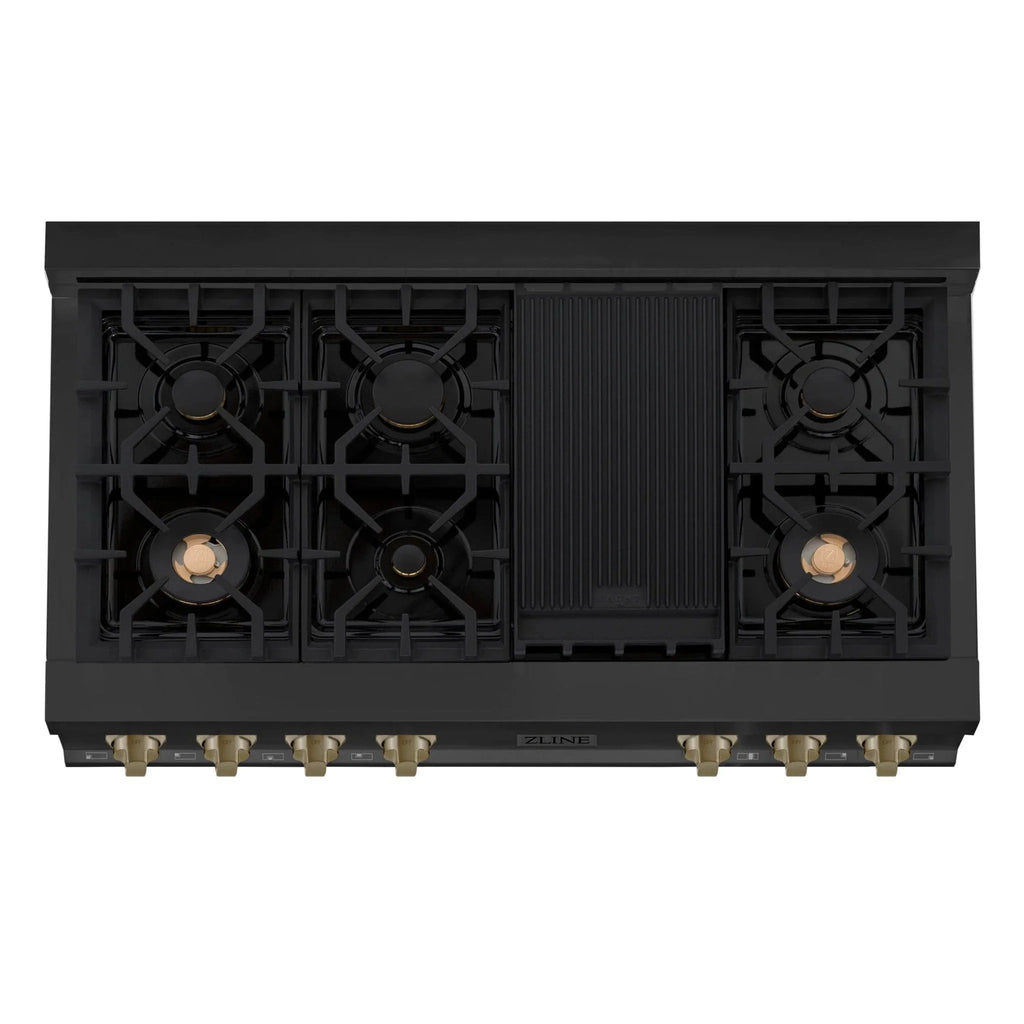 ZLINE 48" Autograph Rangetop, Black Stainless, Champagne Bronze Accents, RTBZ-48-CB