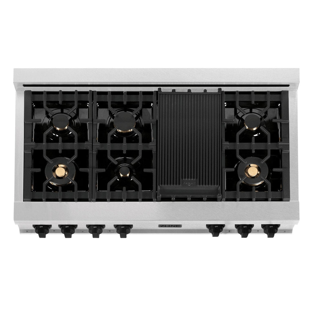 ZLINE 48" Autograph Rangetop, DuraSnow, Gold Accents RTSZ-48-MB