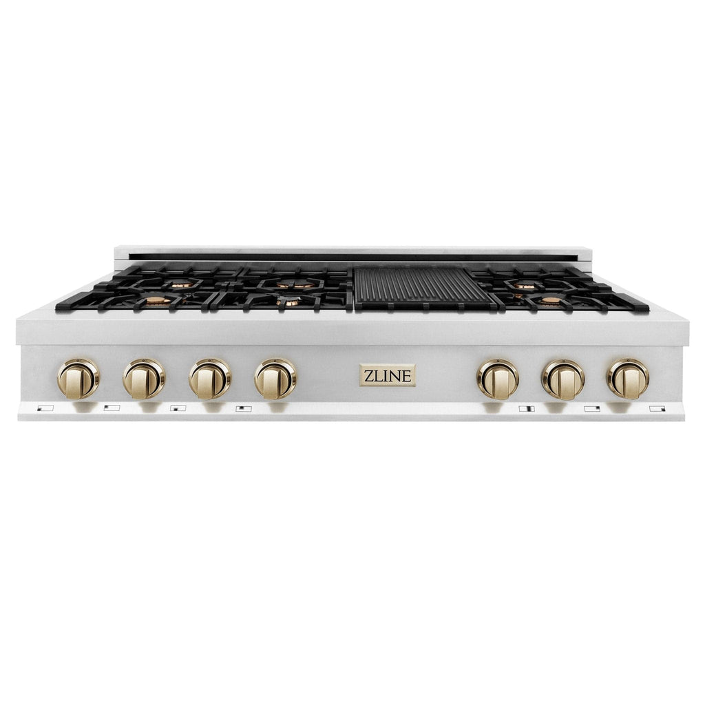 ZLINE 48" Autograph Rangetop, Stainless, Bronze Accents, RTZ-48-CB