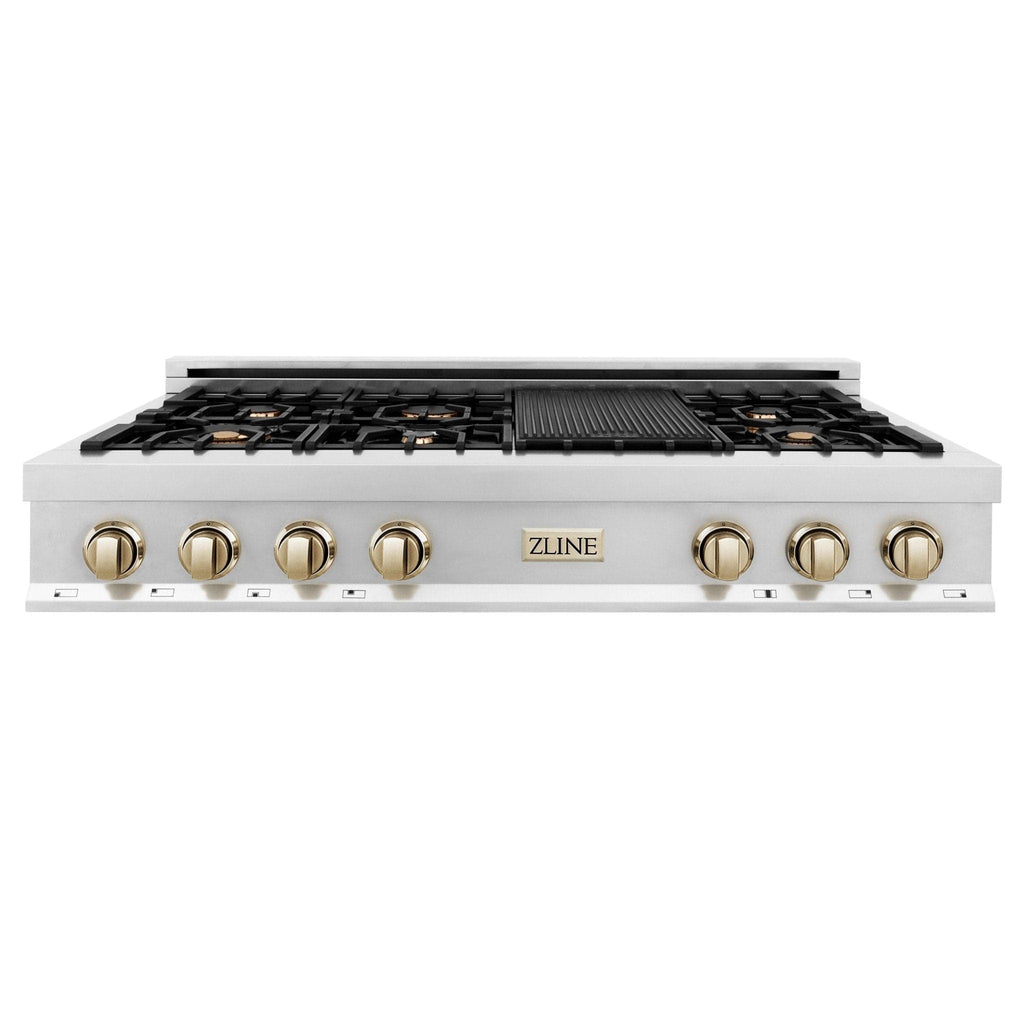 ZLINE 48" Autograph Rangetop, Stainless, Gold Accents, RTZ-48-G