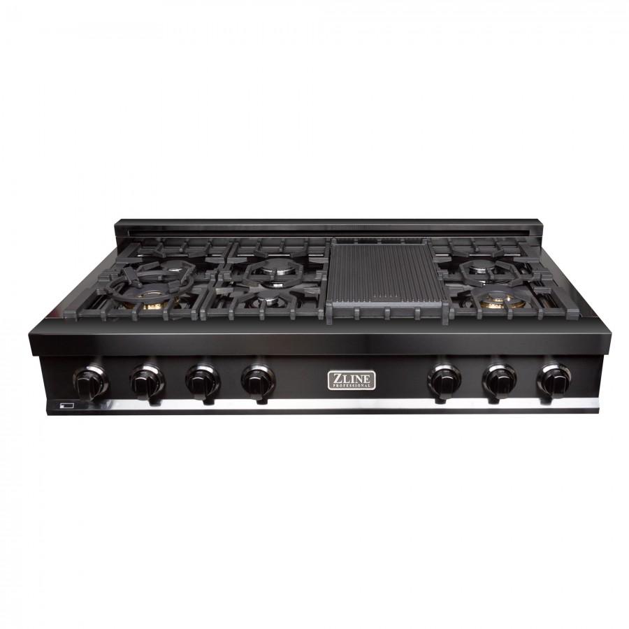 ZLINE 48" Ceramic Rangetop in Black Stainless with 7 Gas Burners, RTB-48