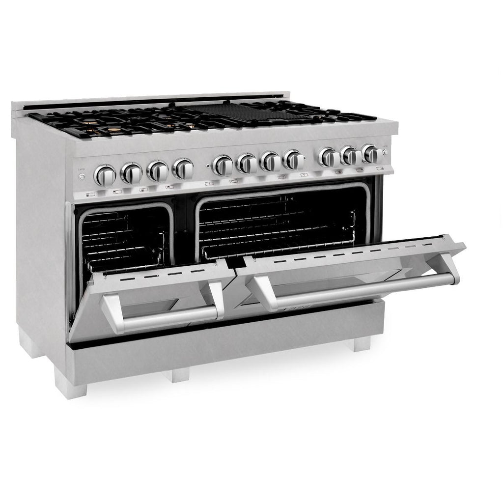 ZLINE 48" Dual Fuel Range, DuraSnow Stainless, Brass Burners, RAS-SN-BR-48