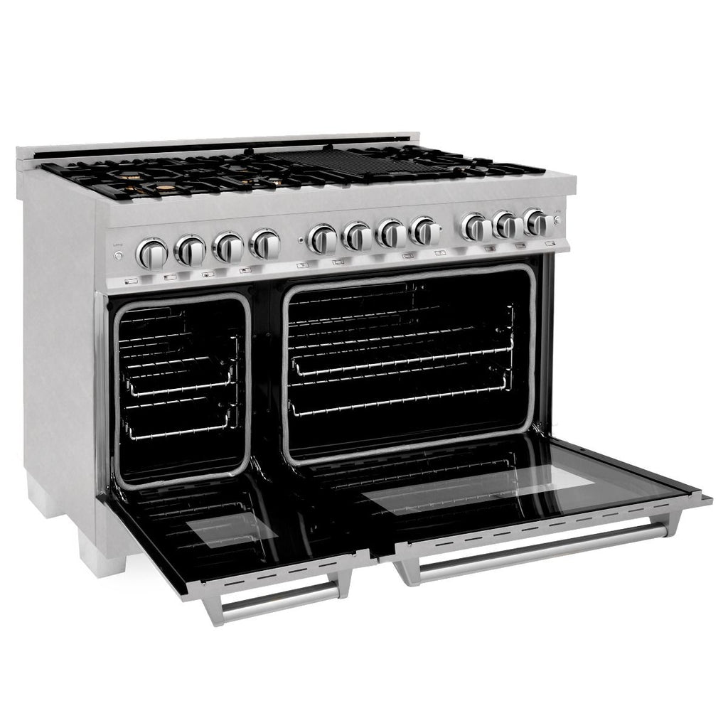 ZLINE 48" Dual Fuel Range, DuraSnow Stainless, Brass Burners, RAS-SN-BR-48