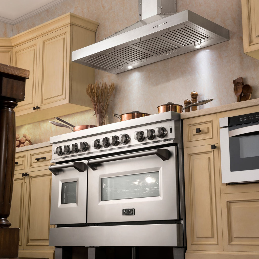 ZLINE 48" Dual Fuel Range, DuraSnow Stainless, Brass Burners, RAS-SN-BR-48