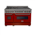 ZLINE 48" Dual Fuel Range in Snow Stainless, Red Gloss Door, RAS-RG-48