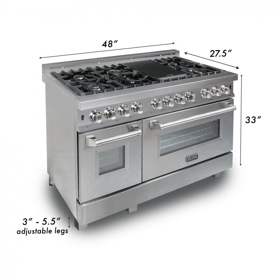 ZLINE 48" Dual Fuel Range in Snow Stainless, Red Gloss Door, RAS-RG-48