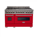 ZLINE 48" Dual Fuel Range Snow Stainless, Red Matte Door, RAS-RM-48