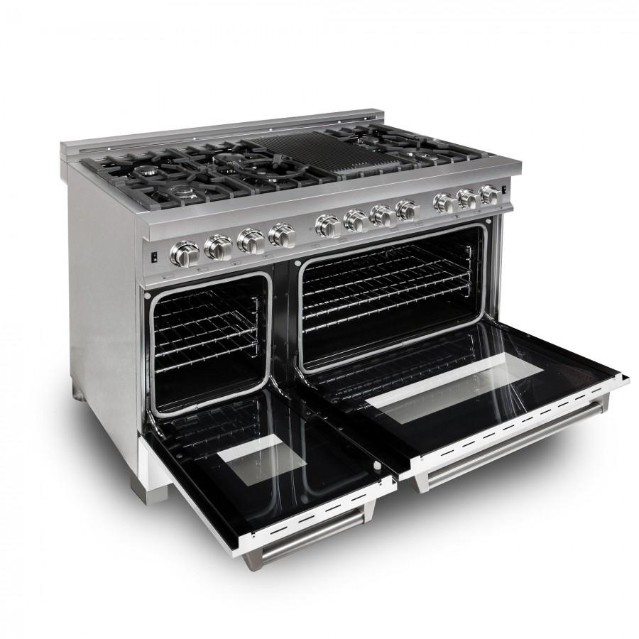 ZLINE 48" Dual Fuel Range Snow Stainless, White Matte Door, RAS-WM-48