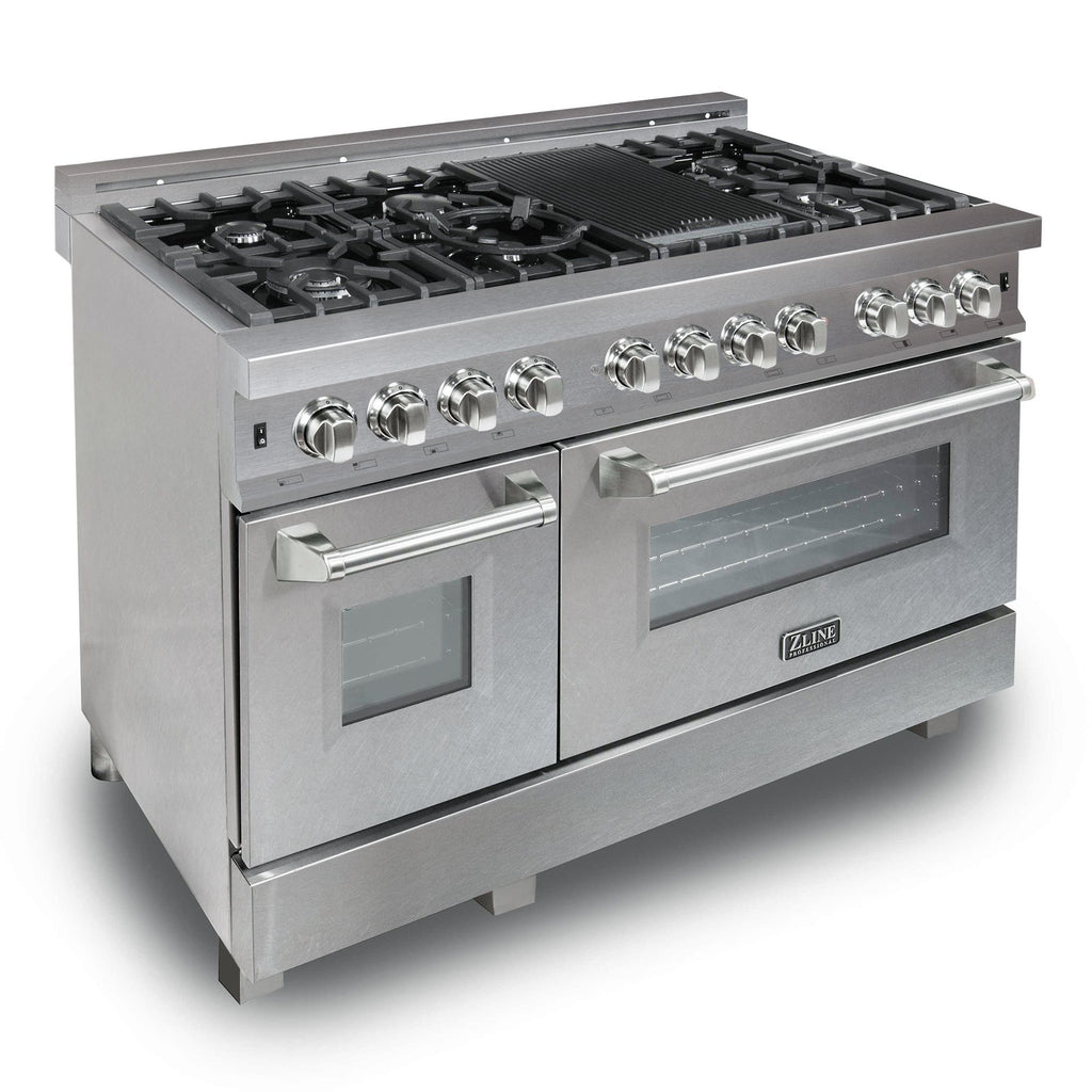 ZLINE 48" Dual Fuel Snow Stainless Range, Snow Stainless Door, RAS-SN-48