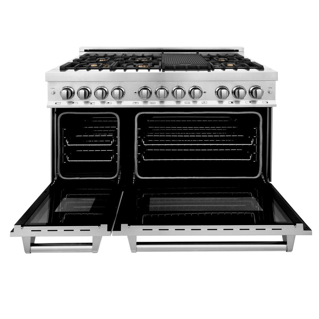 ZLINE 48" Gas Burner/Electric Oven Range Stainless, Brass Burners, RA-BR-48