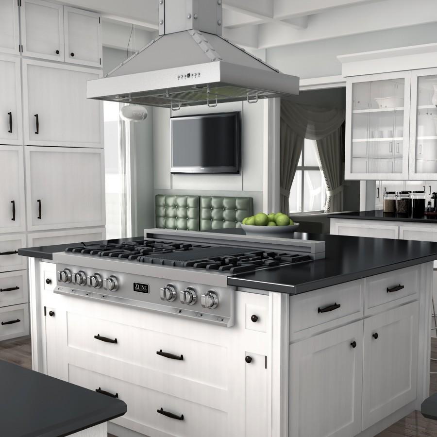 ZLINE 48 in. Porcelain Rangetop in Snow Stainless, 7 Gas Burners, RTS-48