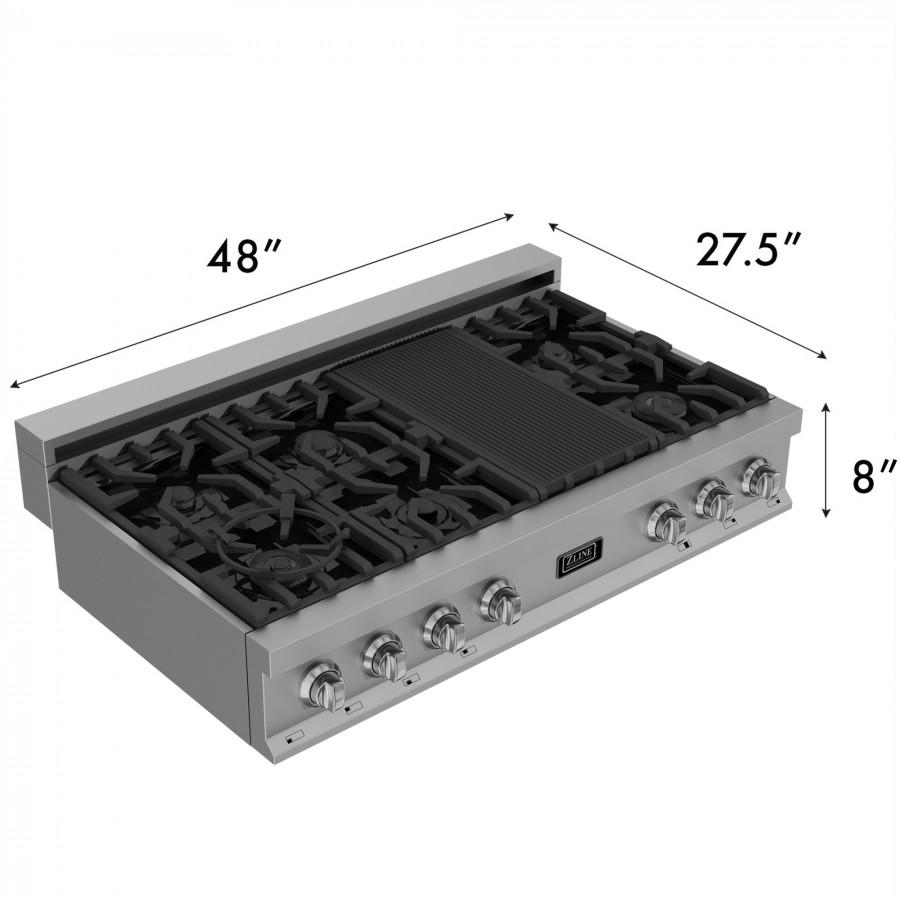 ZLINE 48 in. Porcelain Rangetop in Snow Stainless, 7 Gas Burners, RTS-48
