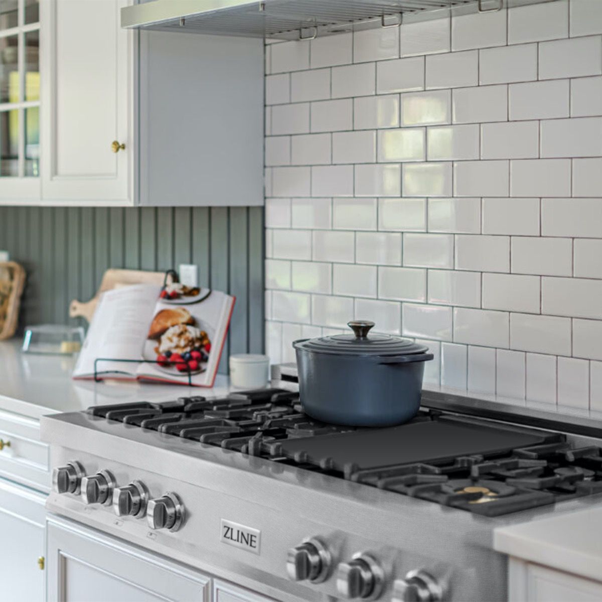 ZLINE 48" Porcelain Rangetop, DuraSnow®, 7 Brass Burners, RTS-BR-48