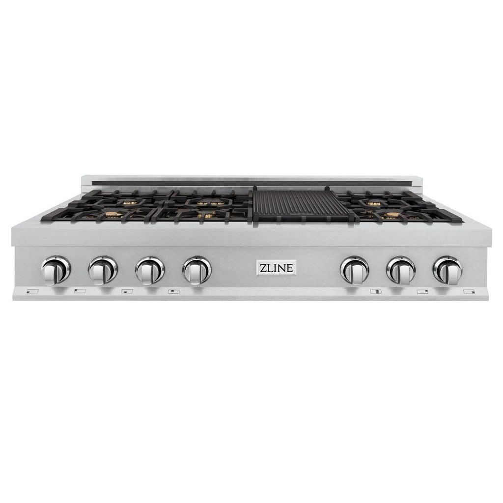 ZLINE 48" Porcelain Rangetop, DuraSnow®, 7 Brass Burners, RTS-BR-48