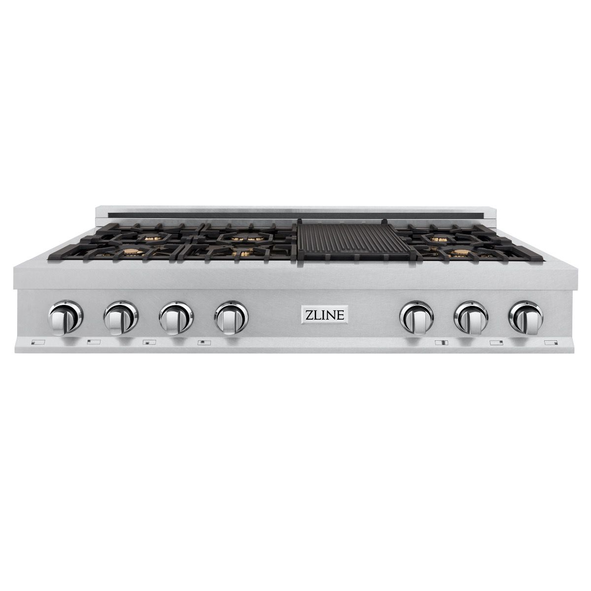 ZLINE 48" Porcelain Rangetop, DuraSnow®, 7 Brass Burners, RTS-BR-48
