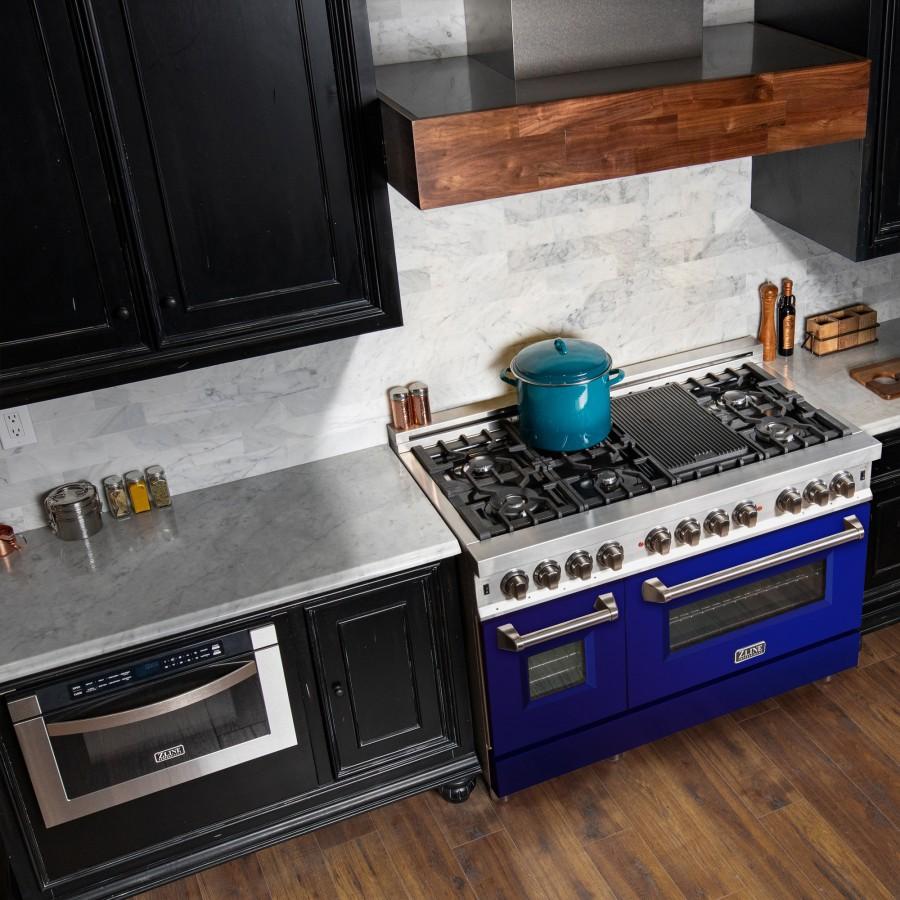 ZLINE 48" Professional Dual Fuel Range with Blue Gloss Door, RA-BG-48