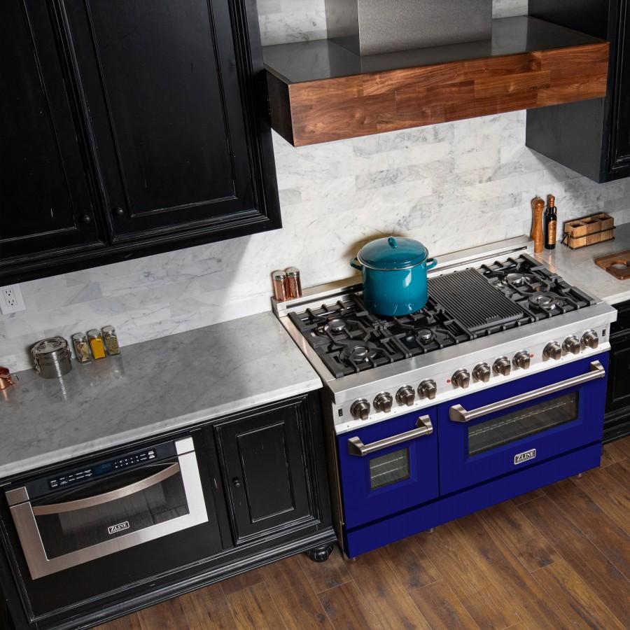 ZLINE 48" Professional Dual Fuel Range with Blue Matte Door, RA-BM-48