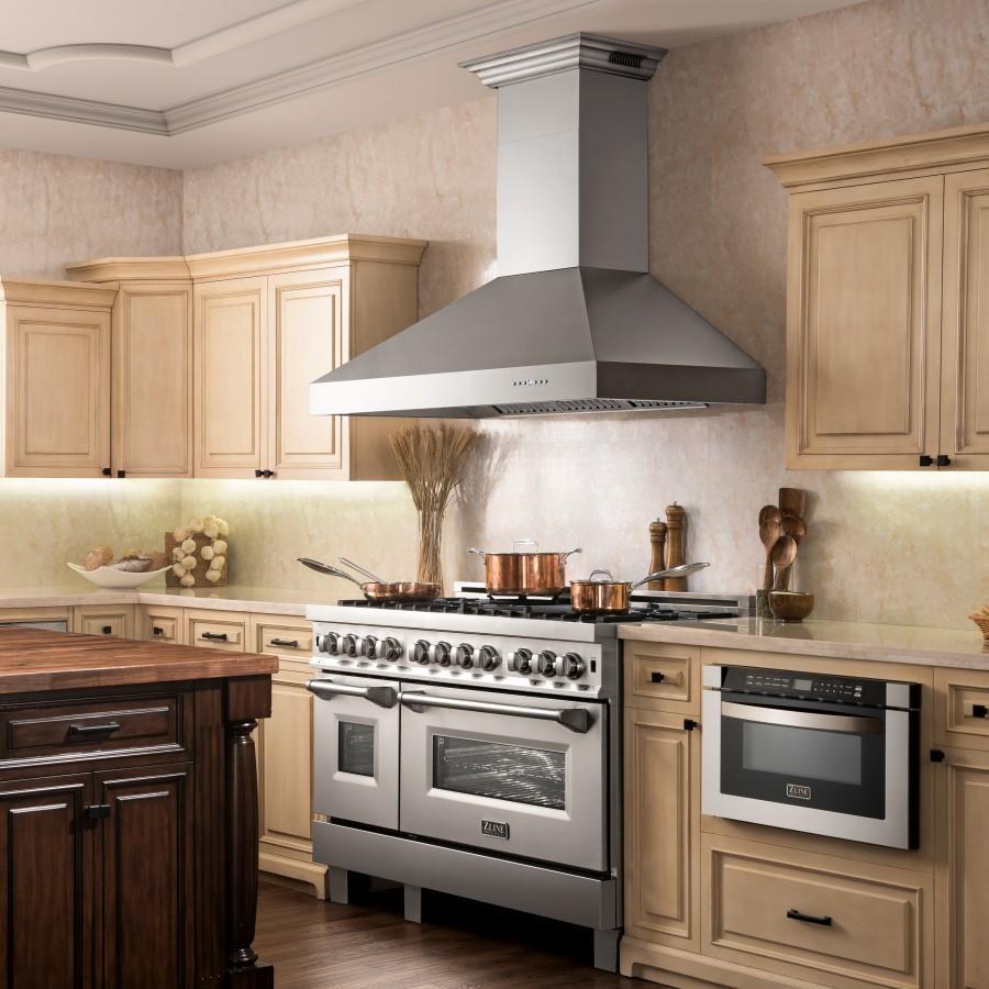 ZLINE 48" Professional Wall Range Hood, Built-in CrownSound® Bluetooth Speakers, 667CRN-BT-48