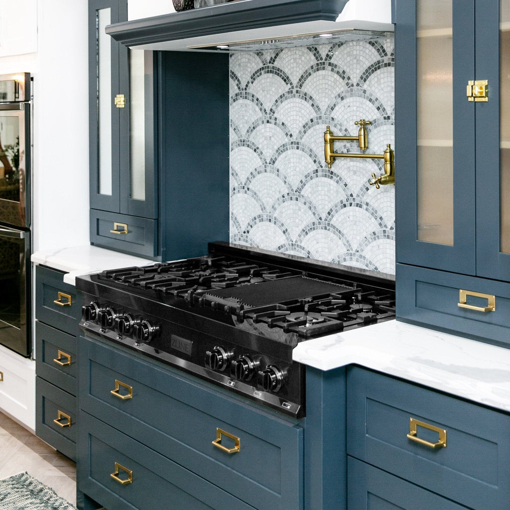 ZLINE 48" Rangetop, Black Stainless, Brass Burners, RTB-BR-48