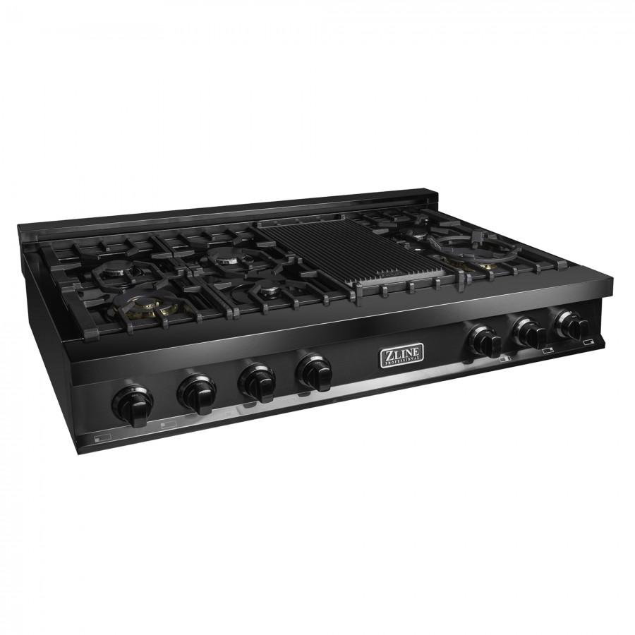 ZLINE 48" Rangetop, Black Stainless, Brass Burners, RTB-BR-48