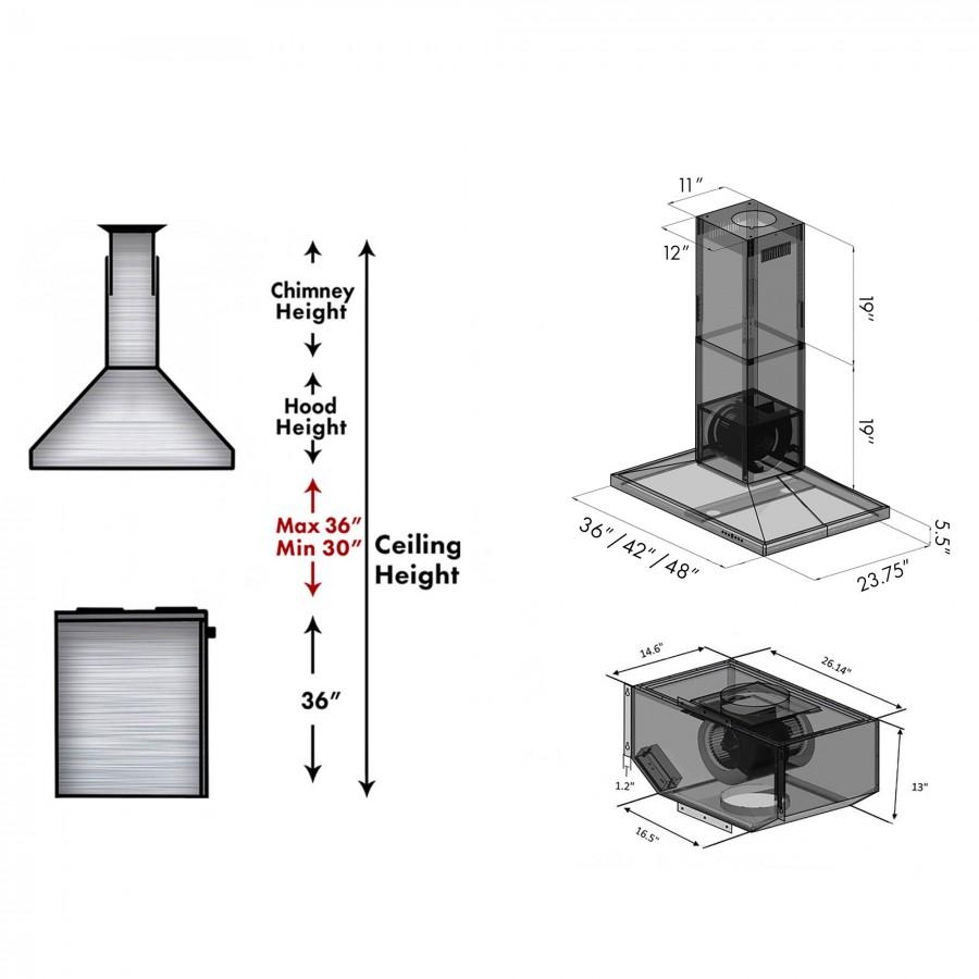 ZLINE 48" Remote Blower Island Range Hood, GL2i-RS-48-400