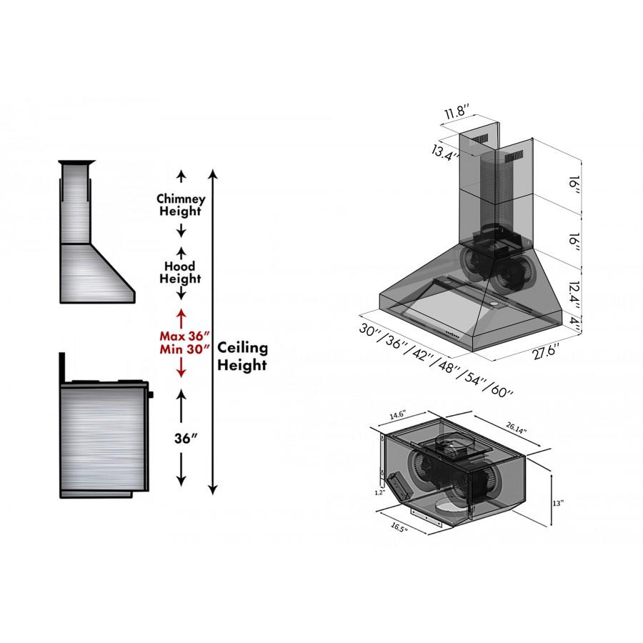 ZLINE 48" Remote Dual Blower Stainless Wall Range Hood, 697-RD-48